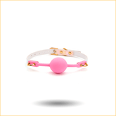 情趣镭射反光粉色硅胶口球