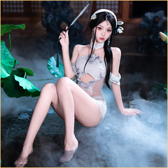 白蛇古风透视露臀旗袍