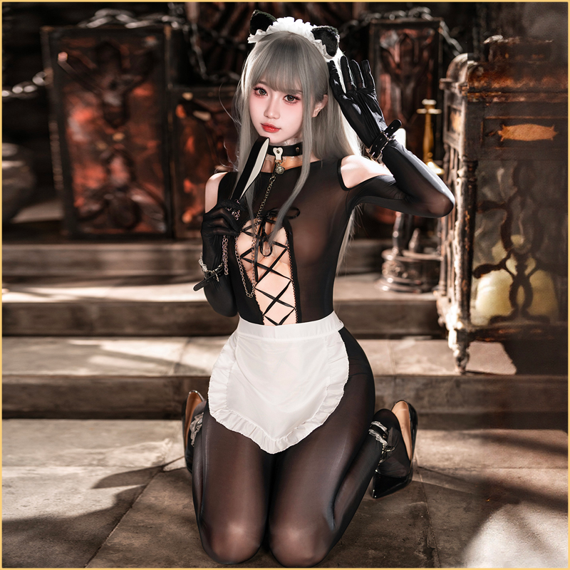 镂空系带调情开裆爽滑连体衣