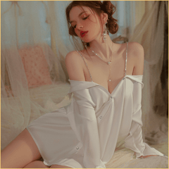 缎面性感深V镶钻链条衬衫