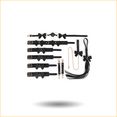 黑色皮质sm调教蝴蝶结捆绑套装