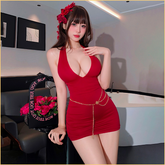 深V爱心镂空露沟挂脖包臀连衣裙