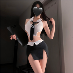 挖空露沟OL小秘套装