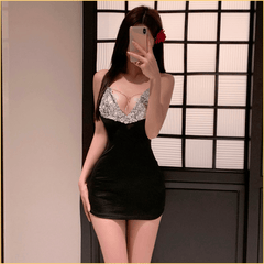 夜店风抽象银链心动派包臀裙