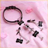 sm猫咪铃铛项圈金属肛塞乳夹小骚货套装(无流苏款)
