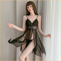 吊带网纱开衩裙摆睡裙