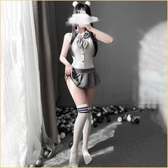 灰白学院风露背JK制服