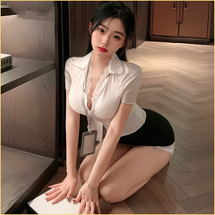 深V露沟蕾丝秘书套装