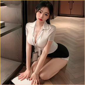 深V露沟蕾丝秘书套装