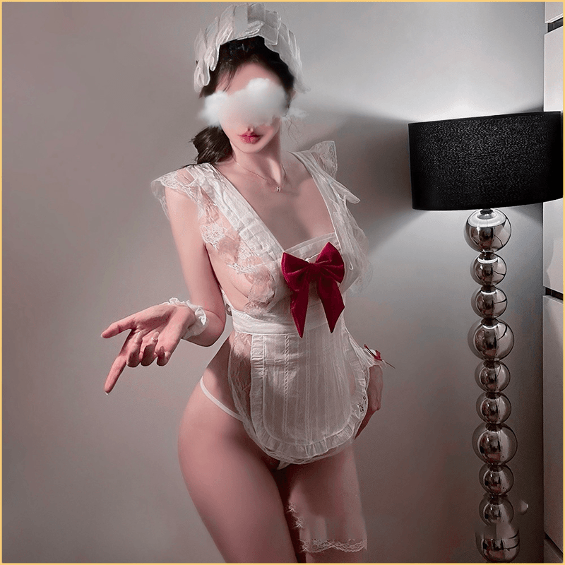 性感蝴蝶结蕾丝花边女仆套装