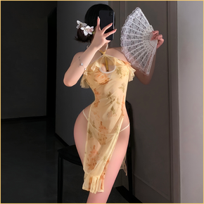 典雅繁花透视露胸旗袍