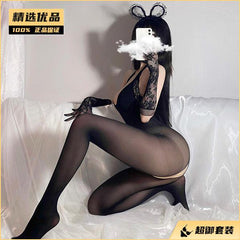 透明长袖开裆连体网衣