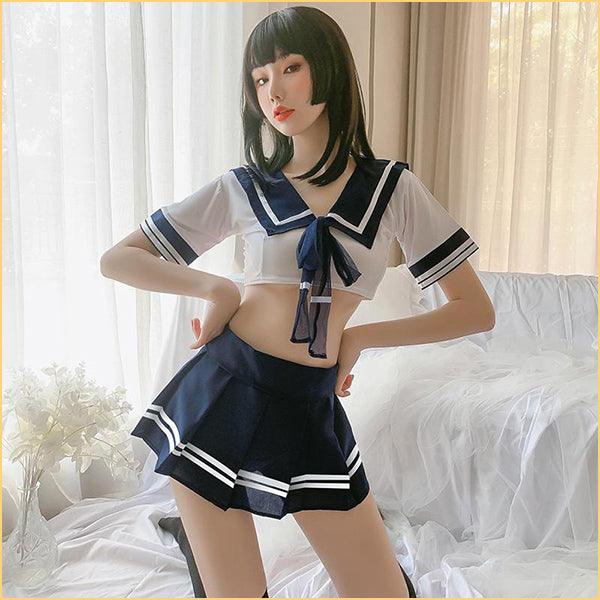 百褶裙学生低胸制服