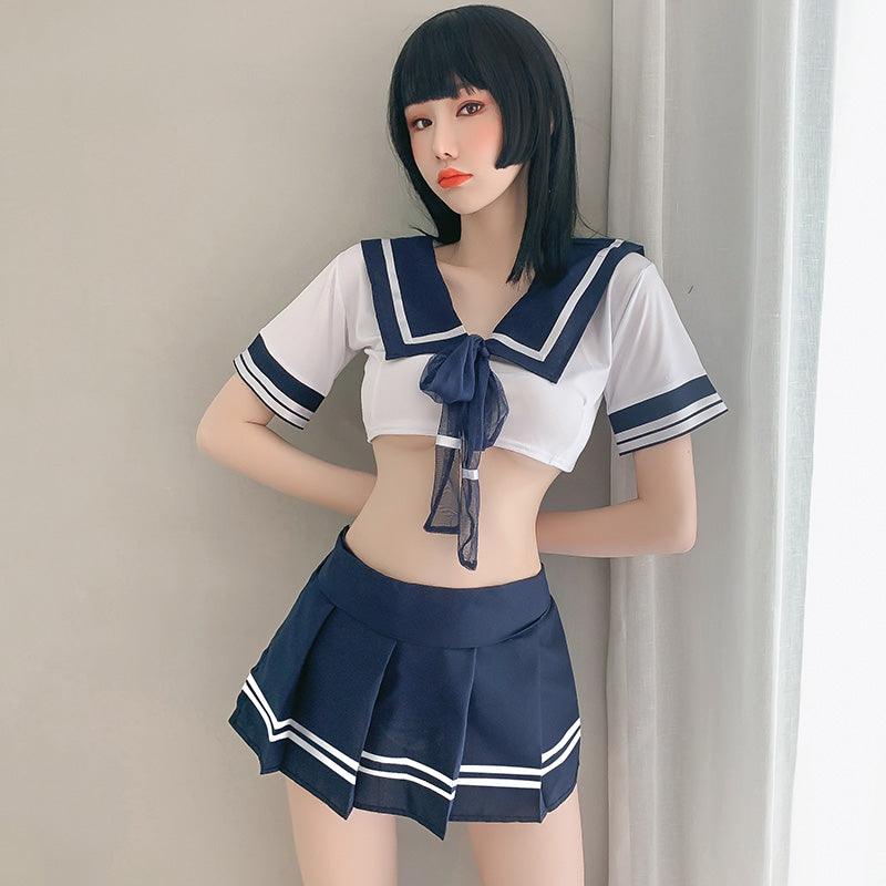百褶裙学生低胸制服